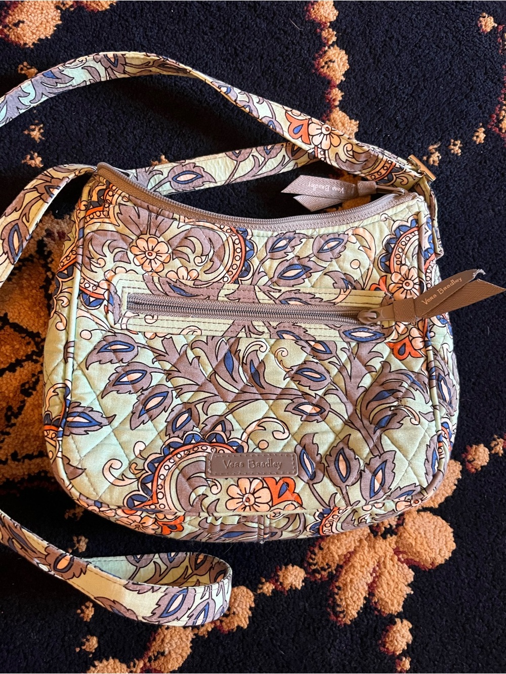 Vera Bradley Paisley Quilted Crossbody in Mint, Blue & Orange